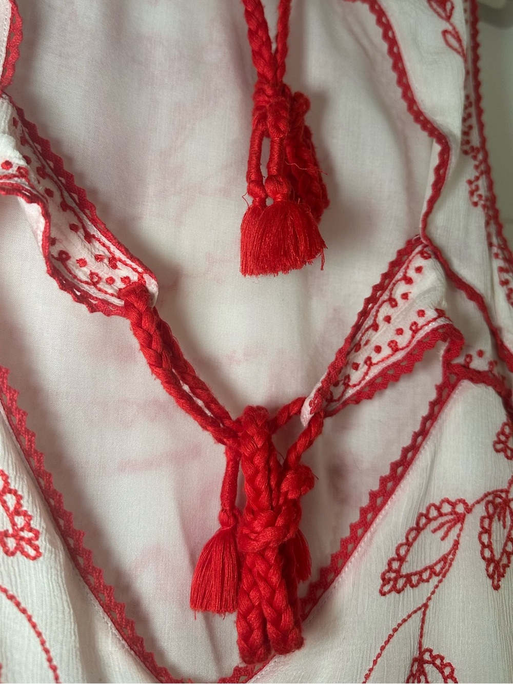Free People Love Letters Mini Dress Ivory Red Embroidered Open Back Tassel M - Picture 13 of 16